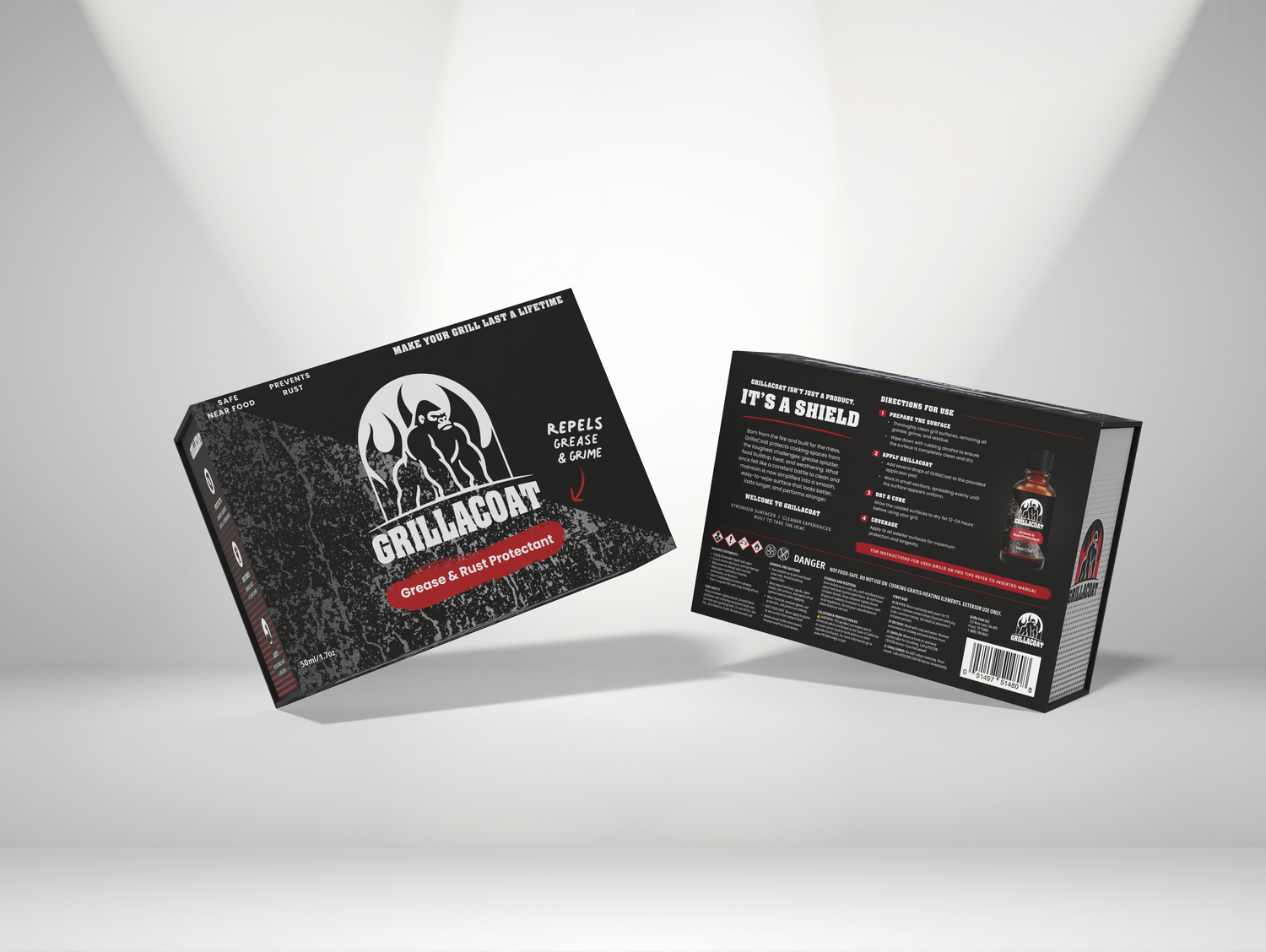 Grillacoat packaging front and back view showing product details and application directions